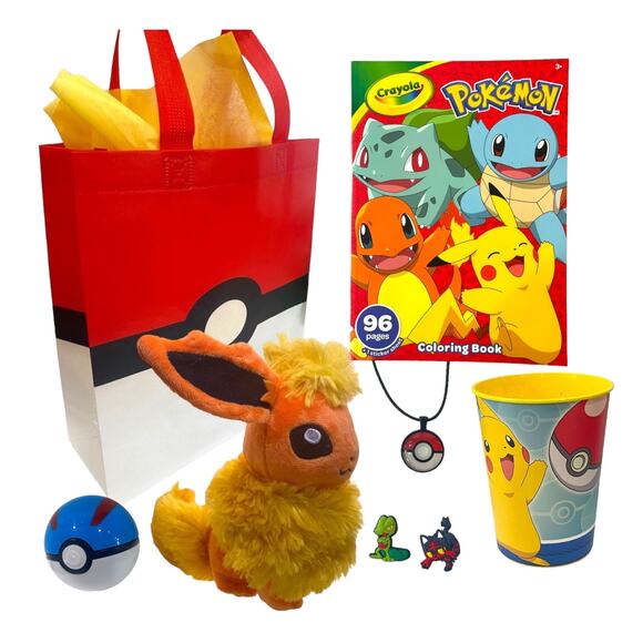 Pokemon Easter Basket Cards Pokémon Plush Flareon Surprise Pokeball Book - Picture 1 of 8